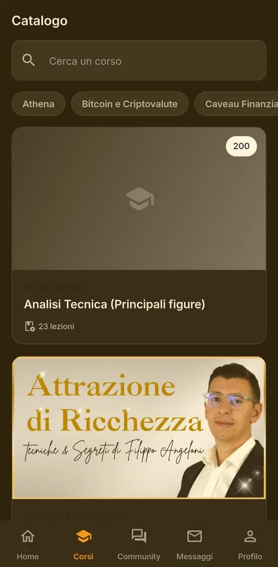 Il catalogo dei corsi dentro l&rsquo;app 21Million Academy